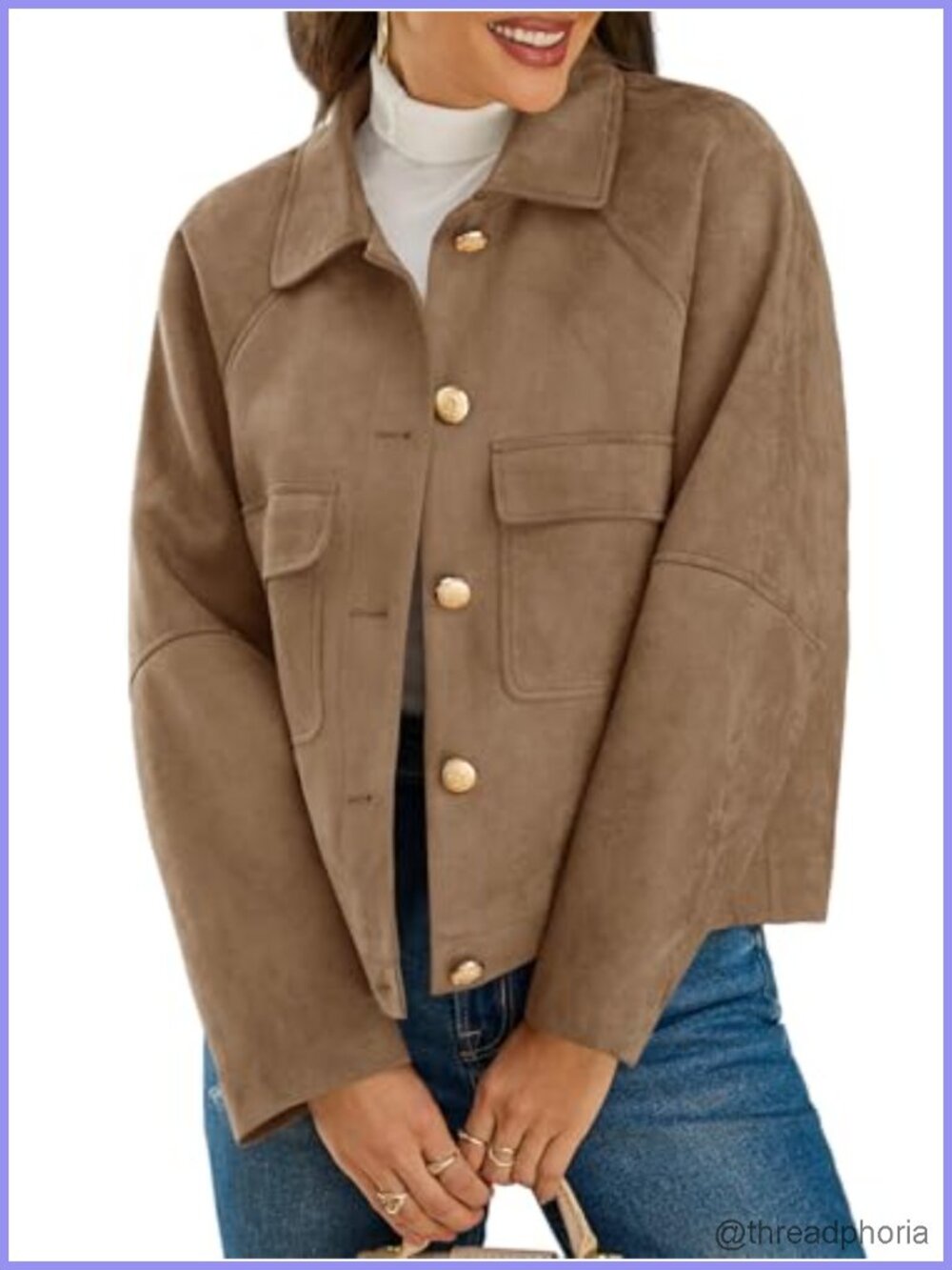 Faux Suede Leather Cropped Jacket Vintage Shacket Fall Button Up